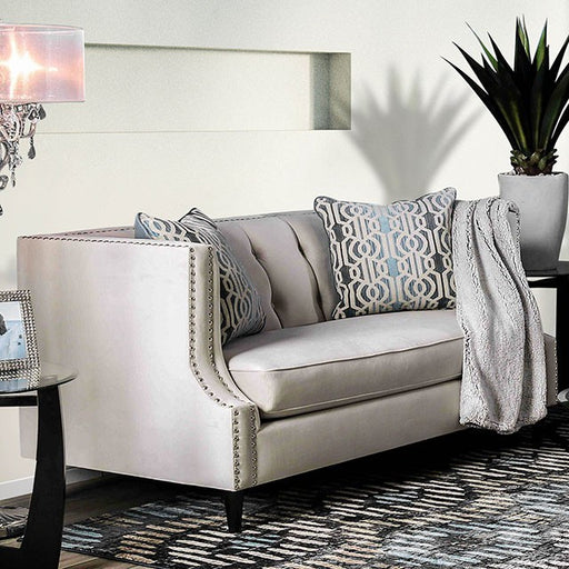 Tegan Beige/Light Blue Love Seat - Carl's Furniture (Garden City, KS)