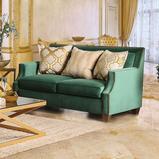 VERDANTE Emerald Green/Gold Love Seat - Carl's Furniture (Garden City, KS)