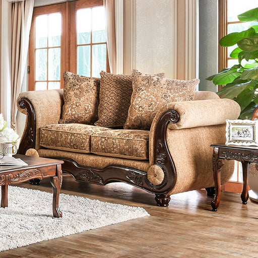 NICANOR Tan/Gold Love Seat - Carl's Furniture (Garden City, KS)