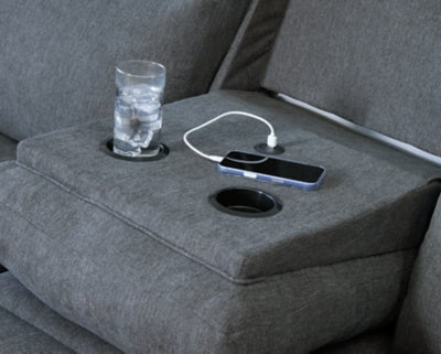 Side-Swipe Reclining Sofa with Drop Down Table - Carl's Furniture (Garden City, KS)