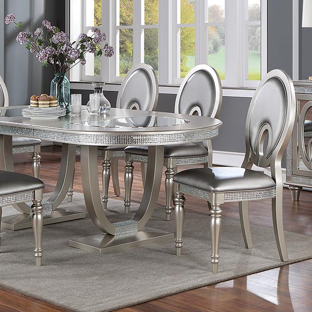 CATHALINA Oval Dining Table, Silver - Carl's Furniture (Garden City, KS)