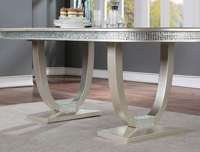 CATHALINA Oval Dining Table, Silver - Carl's Furniture (Garden City, KS)