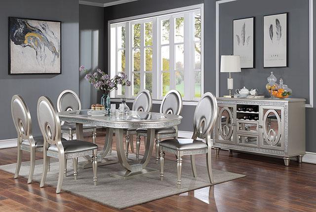 CATHALINA Oval Dining Table, Silver - Carl's Furniture (Garden City, KS)