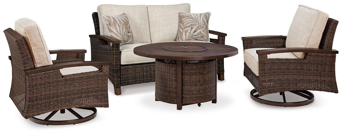 Paradise Trail Outdoor Loveseat, Lounge Chairs and Fire Pit Table - Carl's Furniture (Garden City, KS)