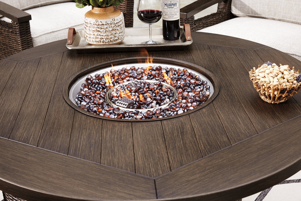 Paradise Trail Paradise Trail Fire Pit Table with 4 Nuvella Swivel Lounge Chairs - Carl's Furniture (Garden City, KS)